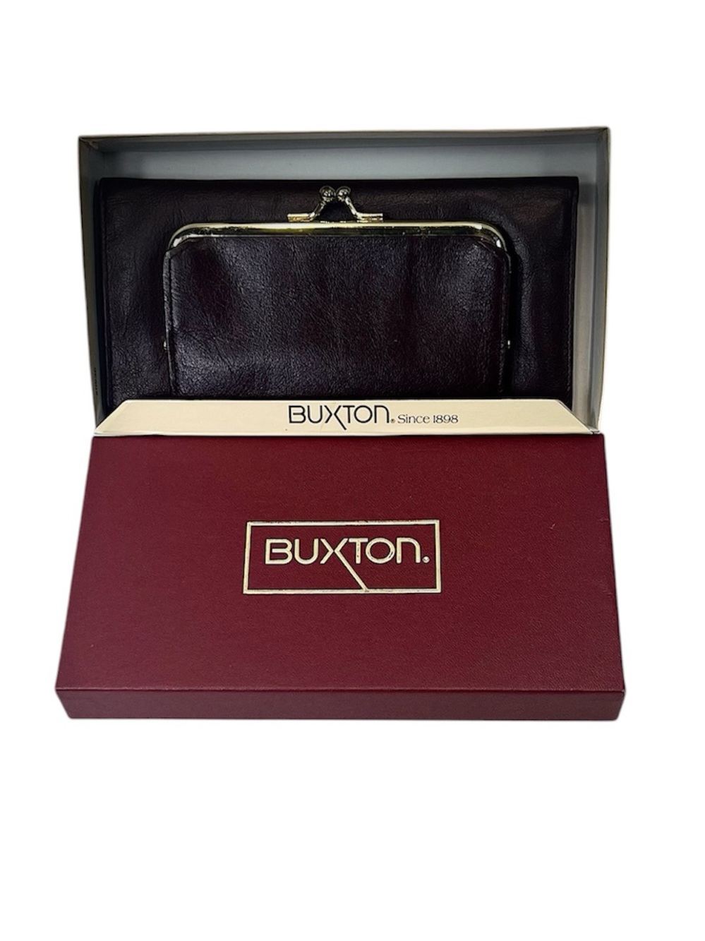 Vintage BUXTON BURGUNDY Leather CLUTCH/Wallet/Coin Purse/Check Holder/Organizer